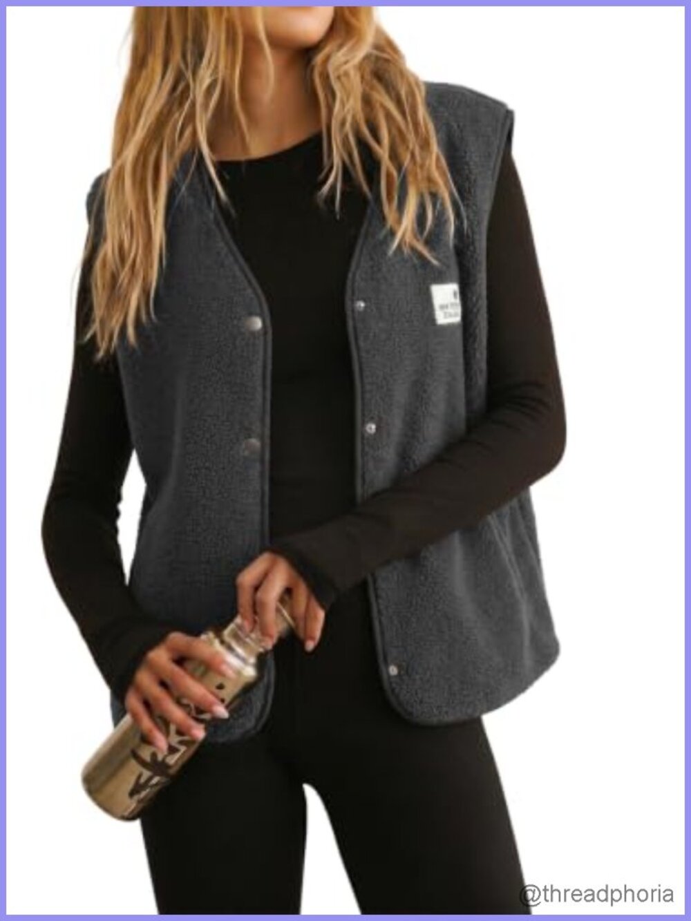 Women's Sherpa Fleece Snap Button Vest with Pockets Sleeveless